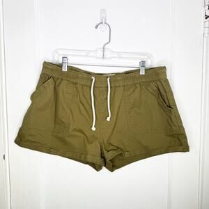 PACT Green Woven Twill Pull On Shorts Organic Cotton Drawstring Rolled Hem XL